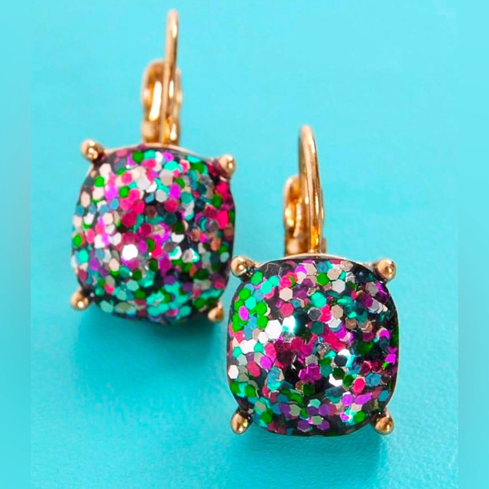 Gorgeous Neiman Marcus 18kt Gold Vermeil Confetti Rainbow Crystal Earrings